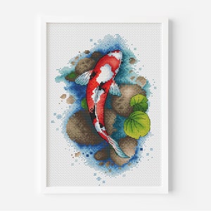 Koi Fish Cross Stitch Pattern PDF, Carp Koi Counted Cross Stitch, Embroidery Pattern, Japanese-inspired DIY Home Decor Instant Download File