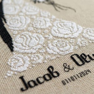 Personalized Wedding Couple Silhouette Cross Stitch Pattern, Customizable Bride & Groom Design, Custom Names and Date Romantic Anniversary image 3