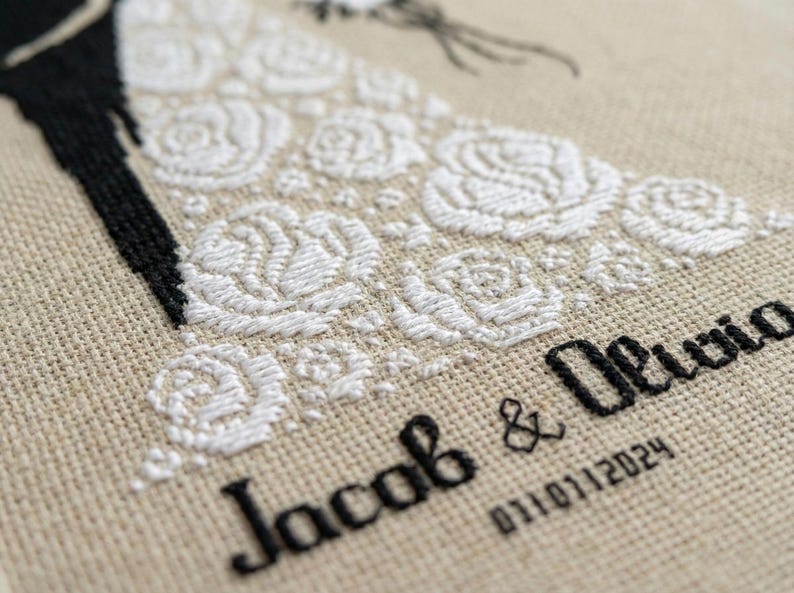 Personalized Wedding Couple Silhouette Cross Stitch Pattern, Customizable Bride & Groom Design, Custom Names and Date Romantic Anniversary image 3