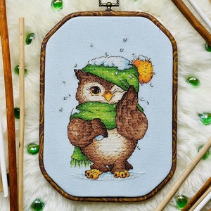 Cozy Owl in Winter Wonderland, Bird Cross Stitch Pattern, Christmas Hand Embroidery, Cute Owlet Winter Decor Digital Design Digital PDF File image 8