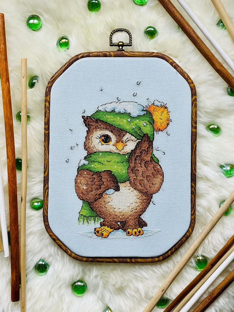 Cozy Owl in Winter Wonderland, Bird Cross Stitch Pattern, Christmas Hand Embroidery, Cute Owlet Winter Decor Digital Design Digital PDF File image 8