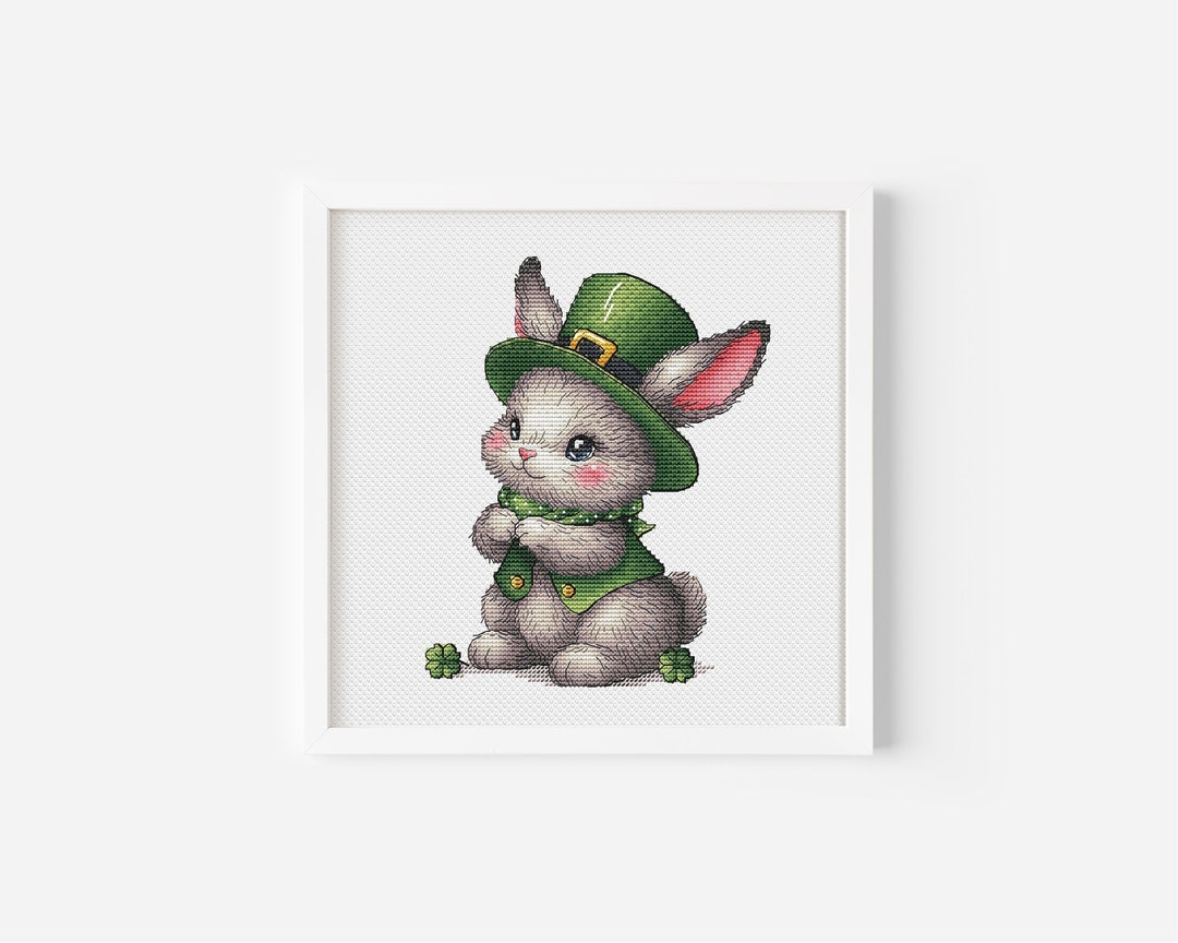 Patrick Rabbit Patrick Rabbit Cross Stitch, Patrick Bunny Cross Stitch Pattern, St ...