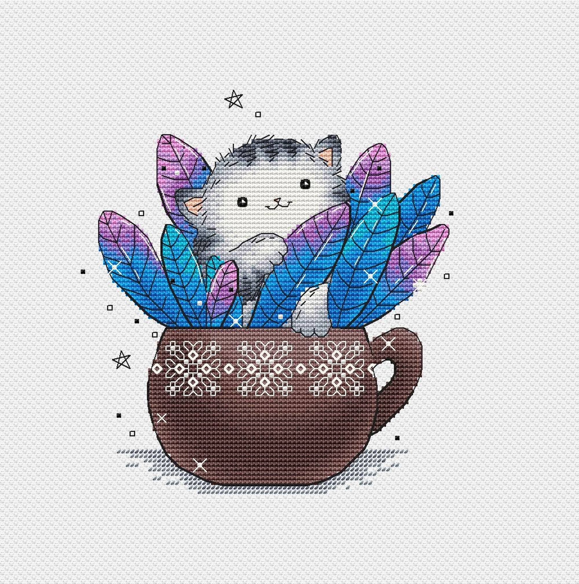 Cat In Basket Hyacinth Flower DIY 11CT Stamped Cross Stitch Kits Wall...