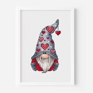 Valentine Gnome Cross Stitch Pattern PDF, Gnome Counted Cross Stitch, Love Cross Stitch, Instant Download, Cute Gnome Valentine Day Decor