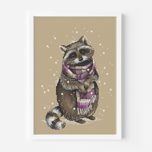 Raccoon Cross Stitch, Animal Cross Stitch Pattern PDF Instant Download Digital File Racoon Cross Stitch Fun and Simple Hand Embroidery Chart