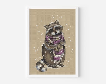 Raccoon Cross Stitch, Animal Cross Stitch Pattern PDF Instant Download Digital File Racoon Cross Stitch Fun and Simple Hand Embroidery Chart