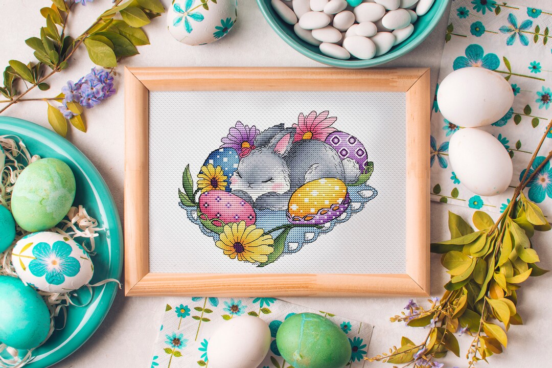 Easter Bunny Decor, Easter Embroidery, Easter Mini Egg Cross Stitch ...