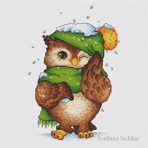 Cozy Owl in Winter Wonderland, Bird Cross Stitch Pattern, Christmas Hand Embroidery, Cute Owlet Winter Decor Digital Design Digital PDF File image 2