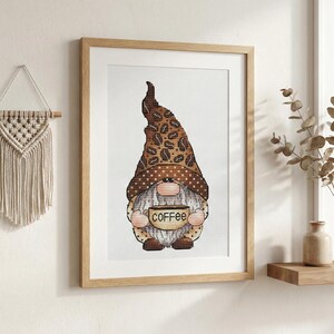 Coffee Lover Gnome Cross Stitch, Coffee Beans Hat Hand Embroidery, Coffee Lover Gift Tapestry, Digital File, Instant Download PDF Pattern image 5