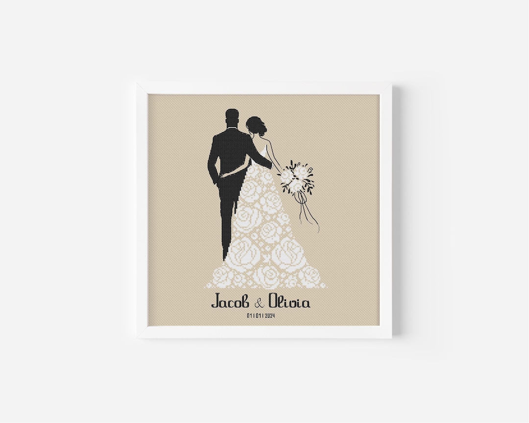 Personalized Wedding Couple Silhouette Cross Stitch Pattern