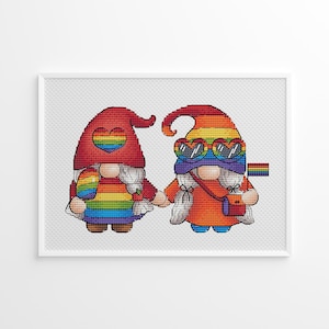 Modèle de point de croix Rainbow Gnome Girls : drapeau de la fierté LGBT (téléchargement PDF)