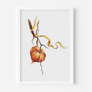 Flores de acuarela, patrón de punto de cruz de Physalis, bordado de punta de aguja de gráfico de bayas doradas, archivo digital de descarga instantánea PDF imprimible de plantas
