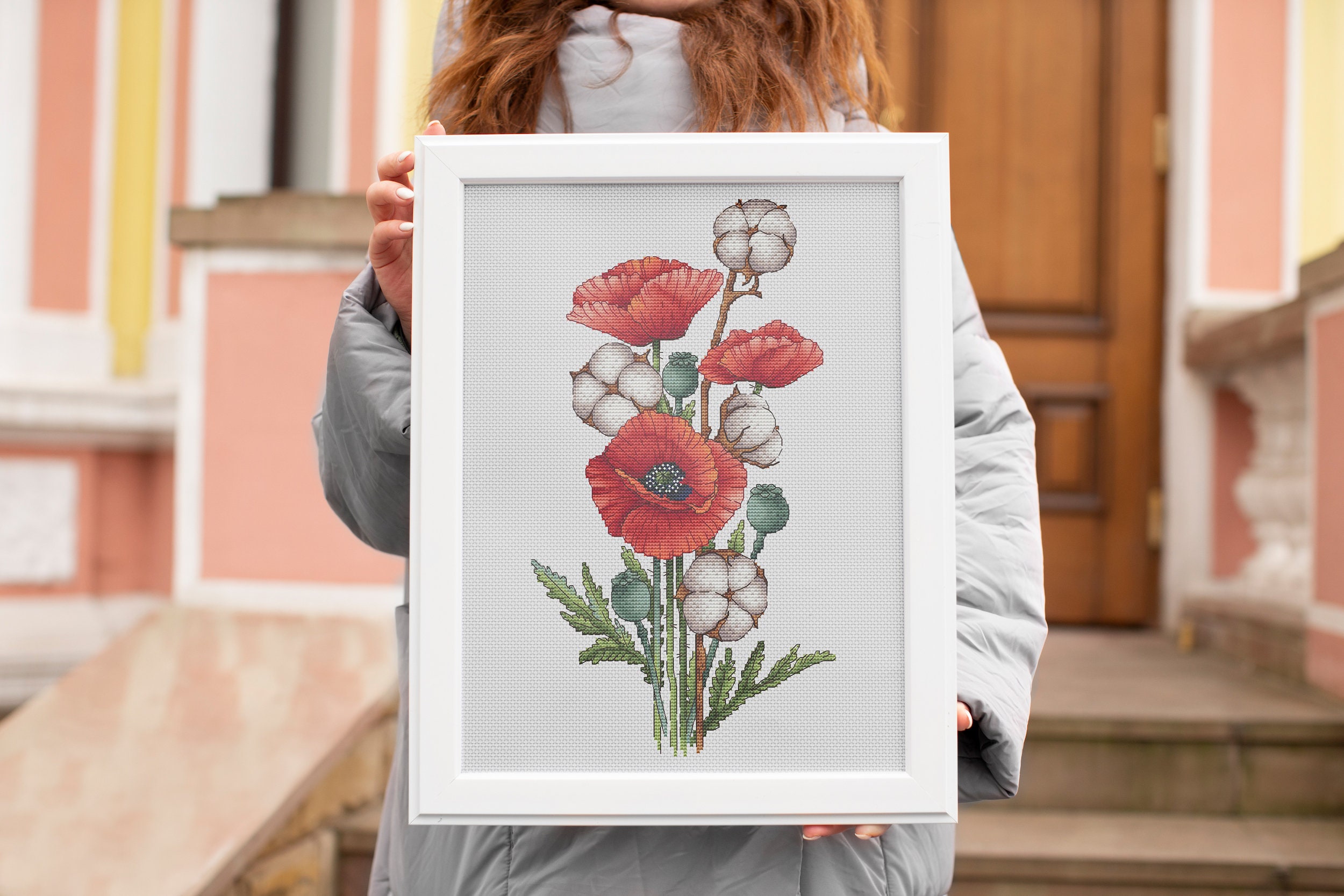 Poppy Cross Stitch Pattern PDF Instant Download, Cotton Counted
