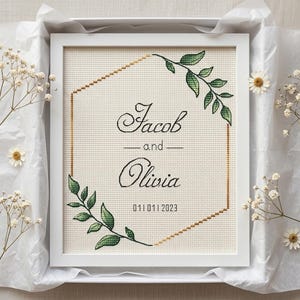 Wedding Cross Stitch Pattern, Personalized Modern Counted Cross Stitch, Wedding Anniversary Sampler, Engagement Gift, Digital Download PDF image 5