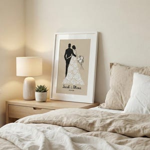 Personalized Wedding Couple Silhouette Cross Stitch Pattern, Customizable Bride & Groom Design, Custom Names and Date Romantic Anniversary image 5