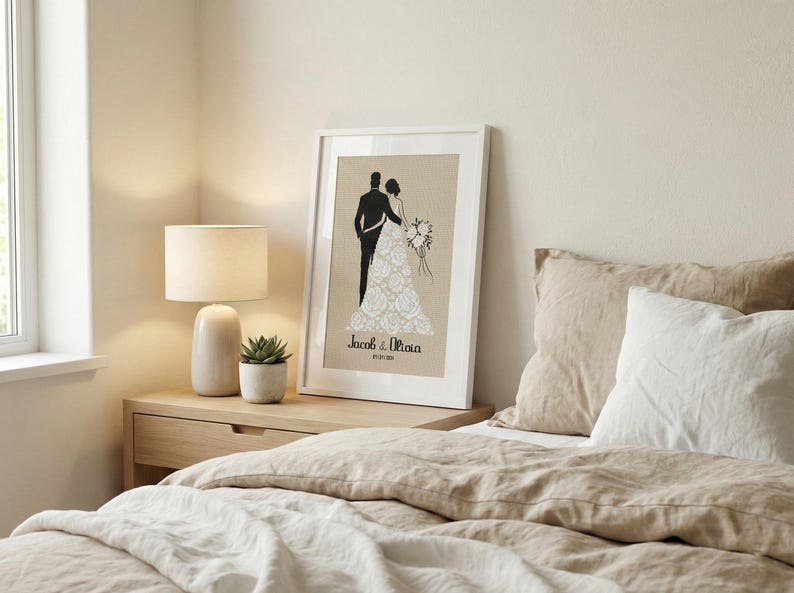 Personalized Wedding Couple Silhouette Cross Stitch Pattern, Customizable Bride & Groom Design, Custom Names and Date Romantic Anniversary image 5