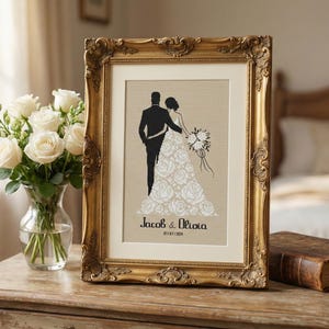Personalized Wedding Couple Silhouette Cross Stitch Pattern, Customizable Bride & Groom Design, Custom Names and Date Romantic Anniversary image 9