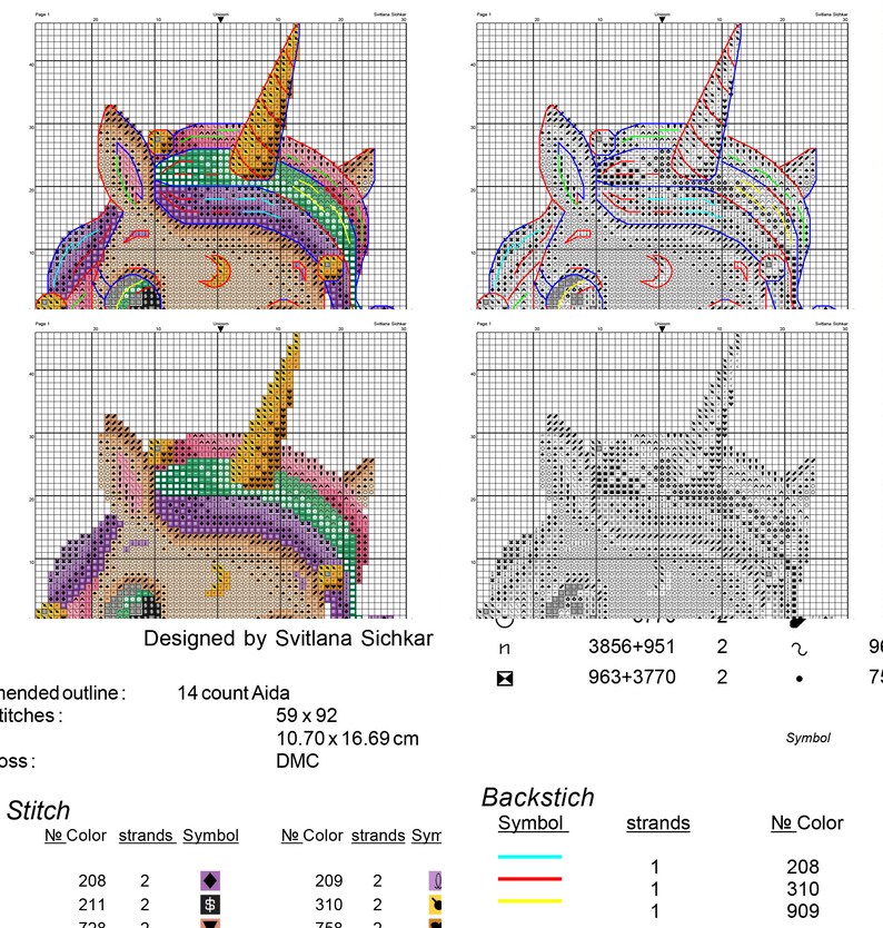 Unicorn Cross Stitch Pattern PDF Rainbow Unicorn Cross Etsy