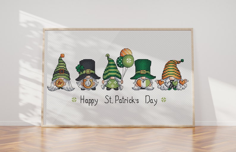 Gnome motif point de croix PDF, ensemble St Patricks Leprechaun point de croix, broderie 5 gnomes irlandais, téléchargement immédiat, décoration de la Saint-Patrick image 8