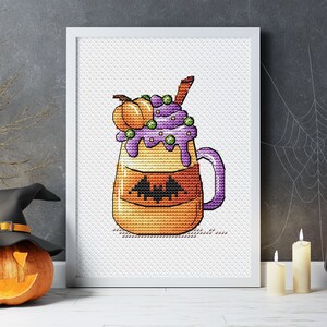 Witch Mug, Pumpkin Coffee Cup, Halloween Cross Stitch Pattern PDF ...