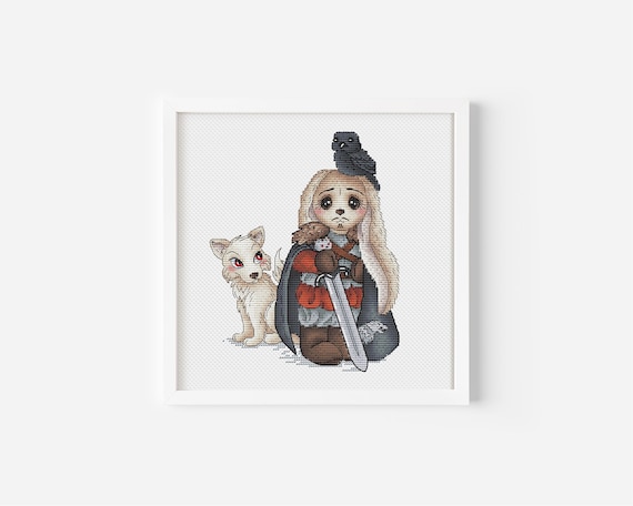 Gothic Bunny Knight Cross Stitch PDF, Fantasy Bird Pattern Download, Kids Room Decor Game of Thrones Art Instant Download File