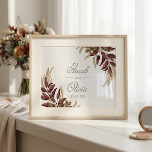 Personalized Wedding Cross Stitch Pattern PDF Autumn Floral Border Digital File