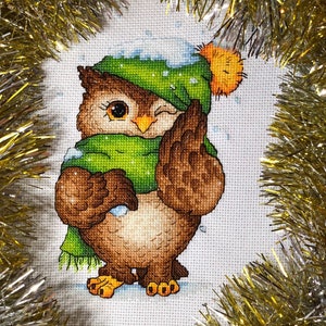 Cozy Owl in Winter Wonderland, Bird Cross Stitch Pattern, Christmas Hand Embroidery, Cute Owlet Winter Decor Digital Design Digital PDF File image 9