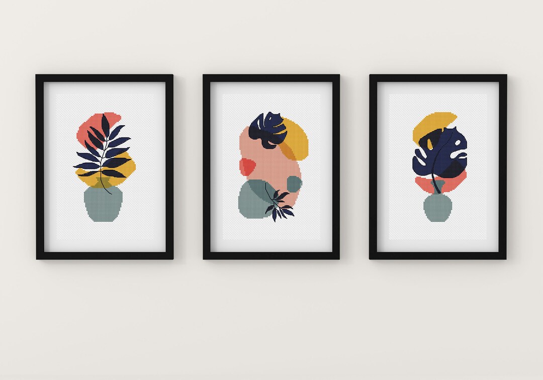 Monstera Leaf Cross Stitch, Boho Cross Stitch, Minimalist Wall Art