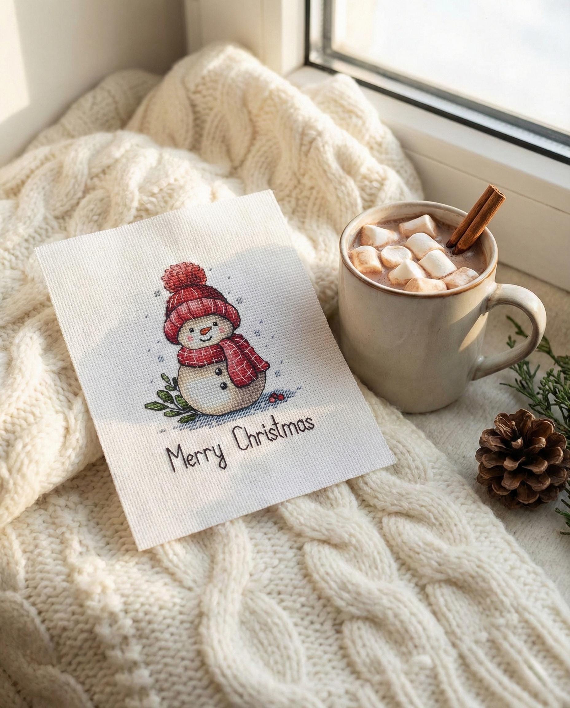 Snowman Cross Stitch Pattern for Christmas, Festive Winter Decor
