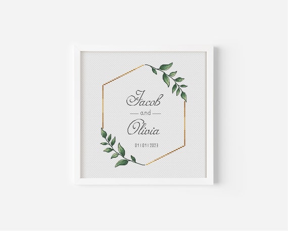 Wedding Cross Stitch Pattern, Personalized Modern Counted Cross Stitch, Wedding Anniversary Sampler, Engagement Gift, Digital Download PDF