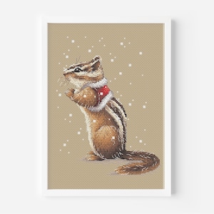 Сhipmunk Cross Stitch Pattern PDF Digital File Instant Download | Animal Cross Stitch | Ground Squirrel Cross Stitch Counted Chart Acorn