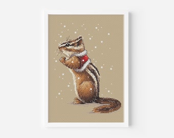 Сhipmunk Cross Stitch Pattern PDF Digital File Instant Download | Animal Cross Stitch | Ground Squirrel Cross Stitch Counted Chart Acorn