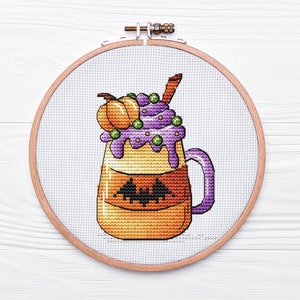 Witch Mug, Pumpkin Coffee Cup, Halloween Cross Stitch Pattern PDF ...