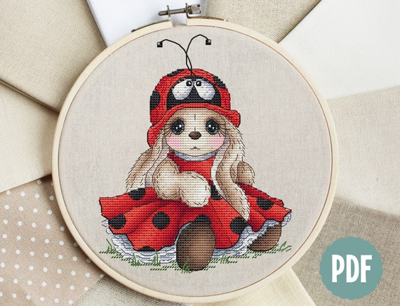 Beginner Cross Stitch Cute Baby Bunny 16 Count Aida - DIY Embroidery KIT