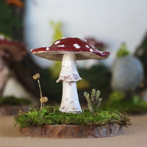 Whimsical Mushroom, Moss & Crystal Sculpture | Hand-Sculpted Nature Art, Home Decor