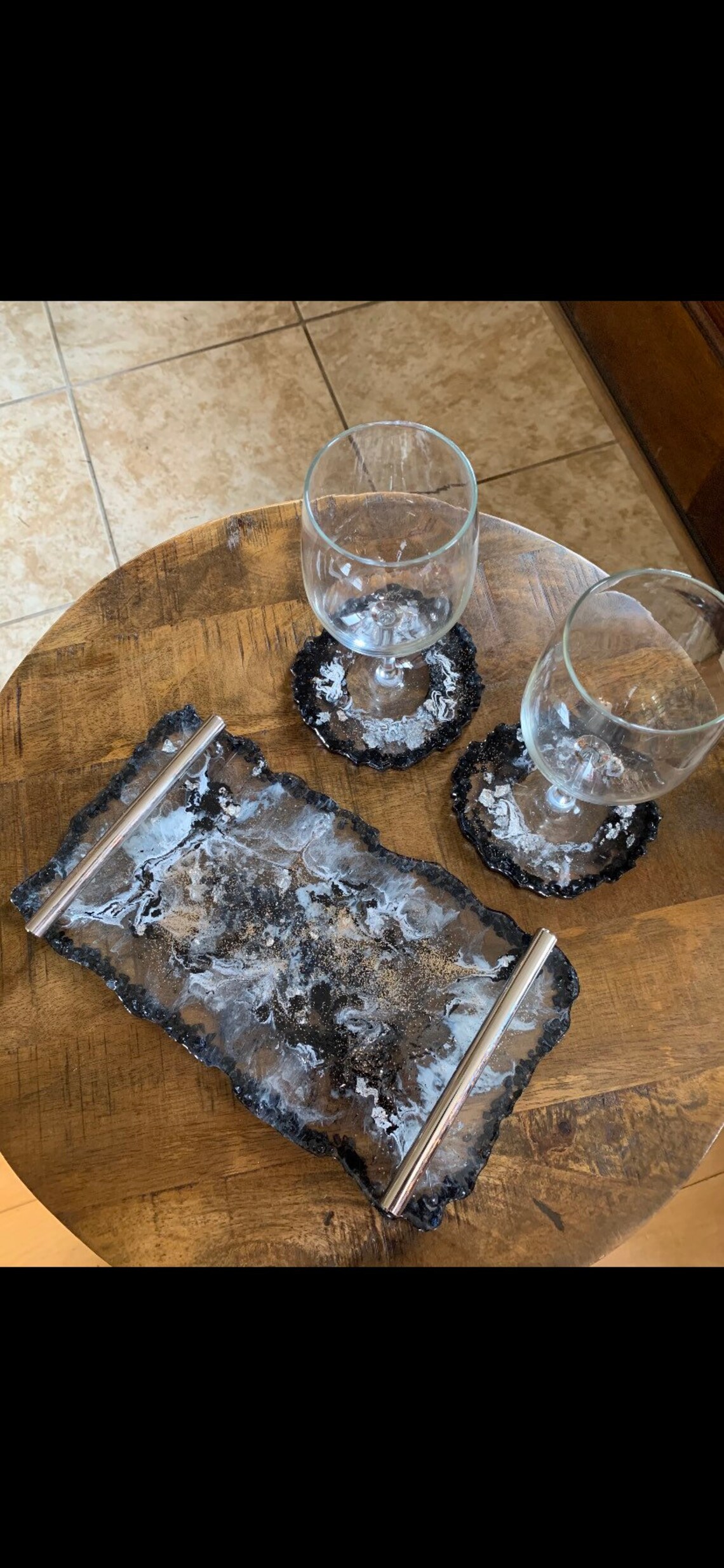 Resin tray with resin base wine glasses Etsy