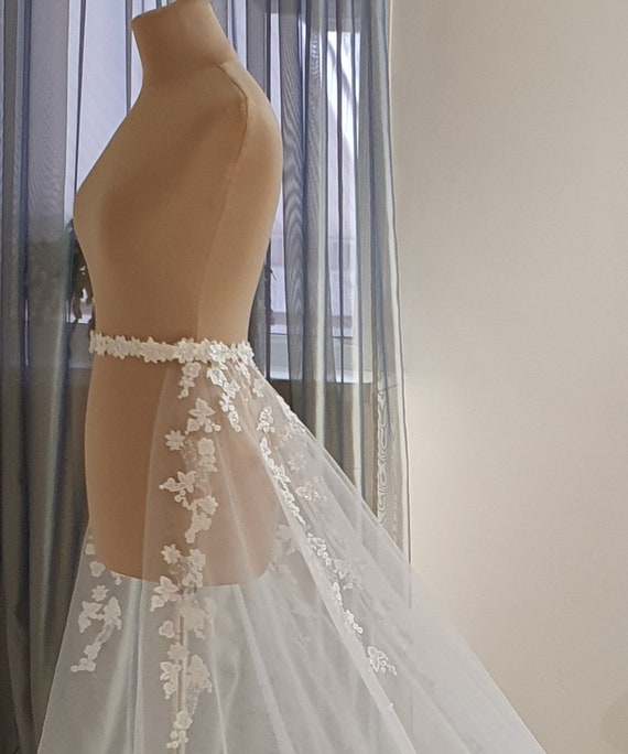 Detachable Overskirt 3D Floral Lace Wedding Train Handmade Detachable Overskirt 3D Floral Lace Wedding Train Handmade