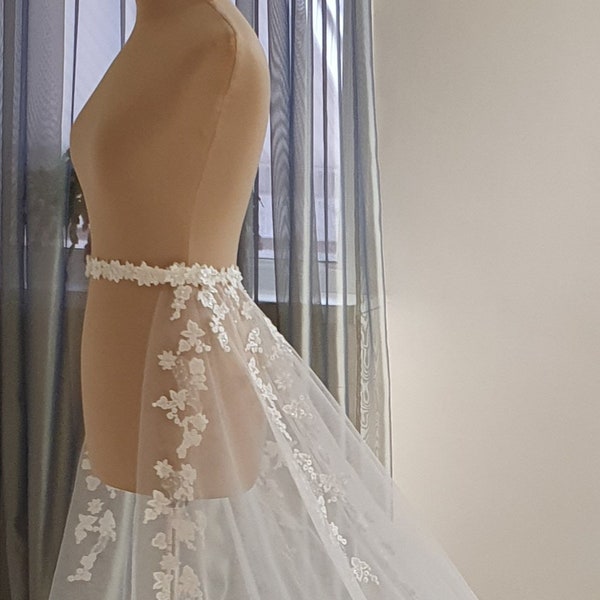Surjupe amovible train de mariage en dentelle florale 3D Jupe de mariée faite main longueur cathédrale