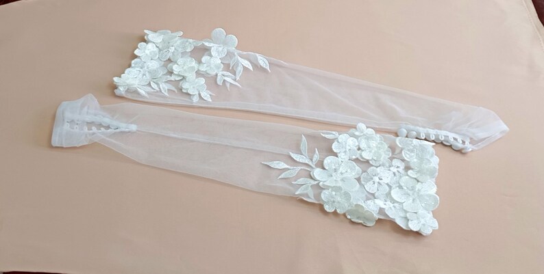 Detachable Bridal Sleeves: Handmade Tulle Bicep Sleeves with 3D Flowers image 7