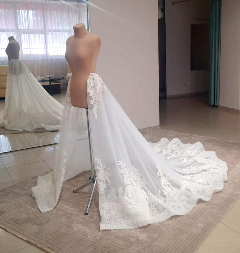 Detachable Overskirt Handmade Train Tulle Skirt Cathedral Wedding