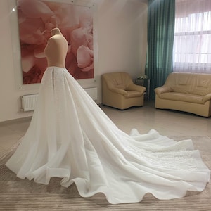 Saia de tule removível feita à mão, cauda catedral, sobressaia de renda floral para casamento