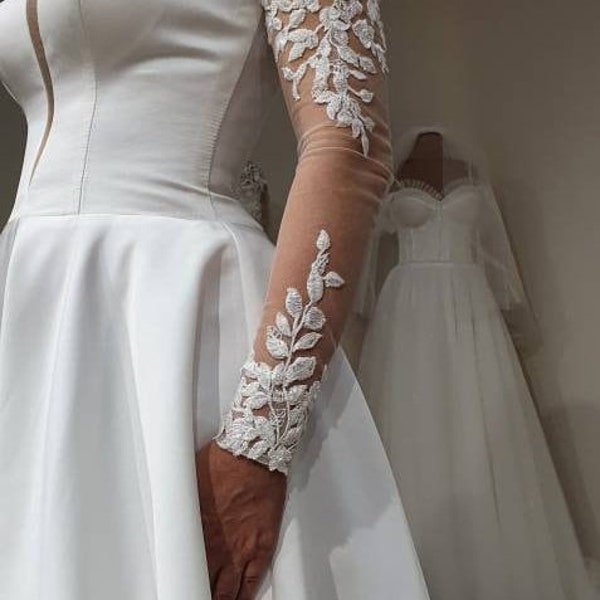 Removable Bridal Sleevles, Tight Bicep Wedding Sleeves, Detachable Bridal Bicep Long Sleeves, Detachable Bridal Sleeves