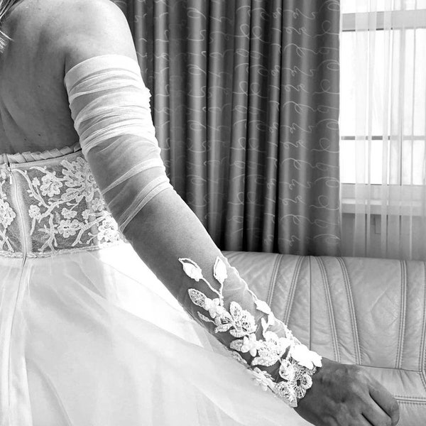 Removable Bridal Sleevles, Tight Bicep Wedding Sleeves, Detachable Bridal Bicep Long Sleeves, Detachable Bridal Sleeves