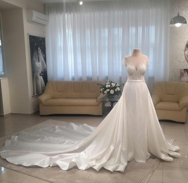 Satin overskirt with long train