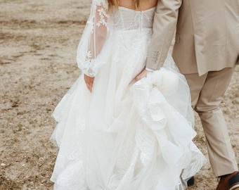 Detachable Tulle Wedding Sleeves with Lace Applique-Removable  Bridal Puff Sleeves for Wedding Dress