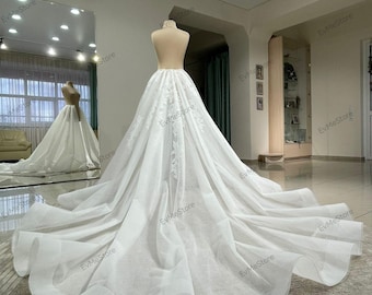 Chantilly Lace Wedding Overskirt-Removable Sparkle Tulle Bridal Skirt with Hook Attachment