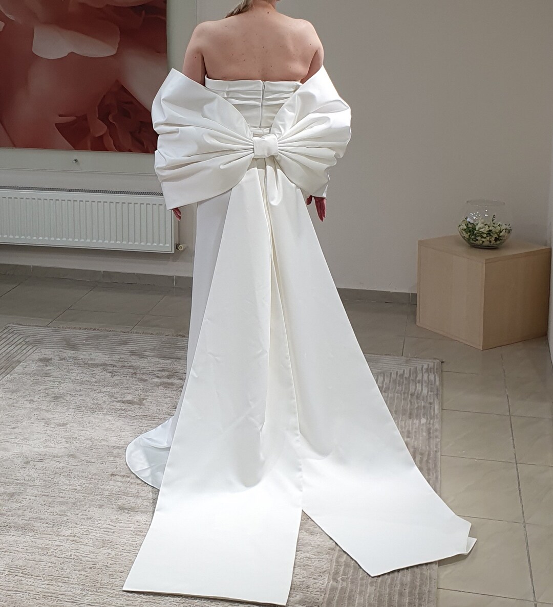 Satin Women Wedding Dresses For Bride Off Shoulder Mini Dress Big Bow Open Back Zipper Beach Wedding Dress Ivory One Size At Women's Clothing Store