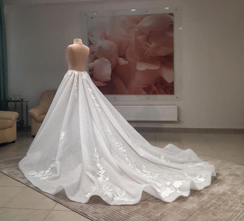 Detachable Overskirt Handmade Train Tulle Skirt Cathedral Wedding