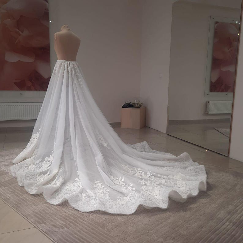 Detachable Overskirt Handmade Train Tulle Skirt Cathedral Wedding