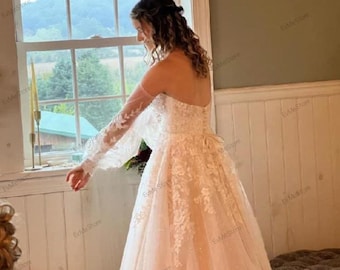 Detachable Tulle Wedding Sleeves: Lace Appliques, Boho Bridal